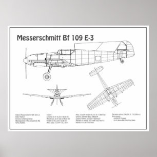 Messerschmitt Bf 109 - Vliegtuigblauwdruk BD Poster