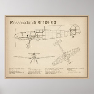 Messerschmitt Bf 109 - Vliegtuigblauwdruk SD Poster