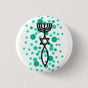 Messianisch symbool met Aqua-Stippen Ronde Button 3,2 Cm