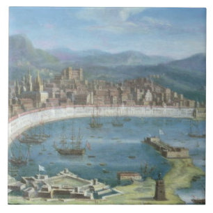 Messina - een Panoramisch Uitzicht van de Haven Tegeltje