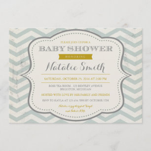 Messy Blauwgroen Grijs en Goud Baby shower Uitnodi Kaart
