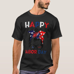 Messy Bun American Flag Labour Day Mannen Vrouw Vi T-shirt