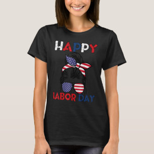Messy Bun American Flag Labour Day Mannen Woman Us T-shirt