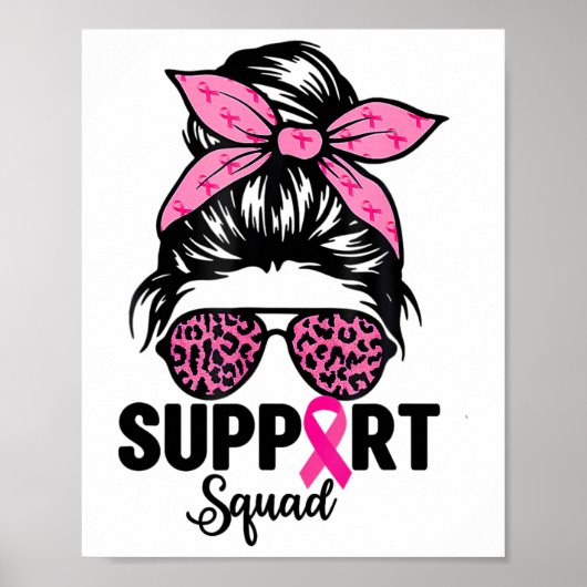 Messy Bun Gles Pink Support Squad Borstkanker Aw Poster (Voorkant)