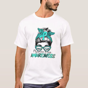 Messy Bun Hair Blauwgroen Ribbon Myasthenia Gravis T-shirt