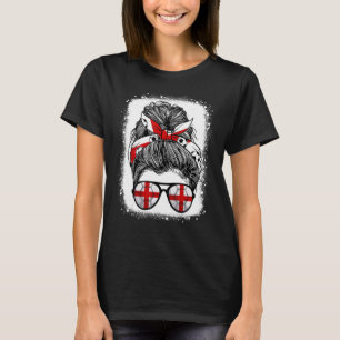 Messy Bun Hair England Flag Glasses England Girls T-shirt