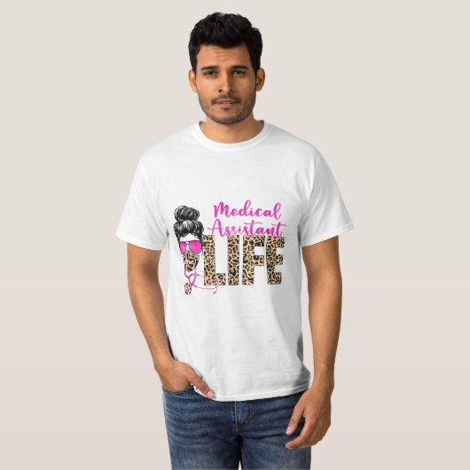 Messy bun Leopard Medisch Assistent Leven T-shirt (Voorkant volledig)