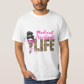 Messy bun Leopard Medisch Assistent Leven T-shirt (Voorkant)