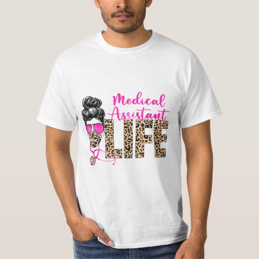Messy bun Leopard Medisch Assistent Leven T-shirt (Voorkant)