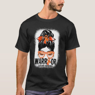 Messy Bun Leopard Oranje Ribbon Leukemia Warrior T-shirt