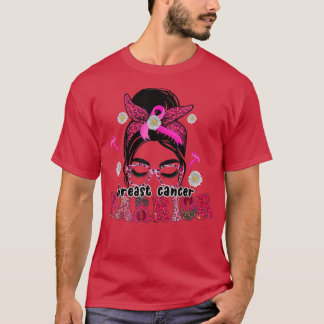 Messy Bun Leopard Woman Breast Cancer Warrior Awar T-shirt