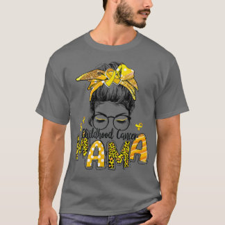 Messy Bun Leopard Yellow Ribbon Childhood Cancer T-shirt