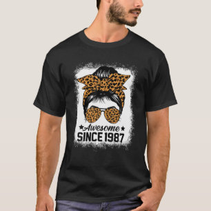 Messy Bun Leoprad Awesome Since 1987 35 Years Old T-shirt