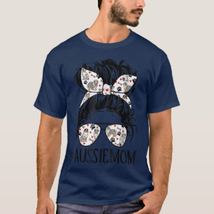 Messy Bun Mam, Aussie Mam Glasses Moederdag Dog T-shirt
