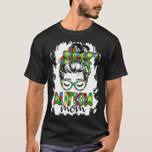 Messy Bun Meisje Puzzel Stuk Hart Autisme Mam Awar T-shirt
