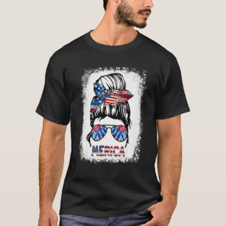 Messy Bun Merica Zonnebril Vrouwen Meisjes USA Vla T-shirt