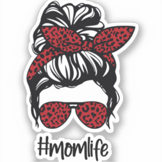 Messy Bun #momlife Red Leopard Sticker