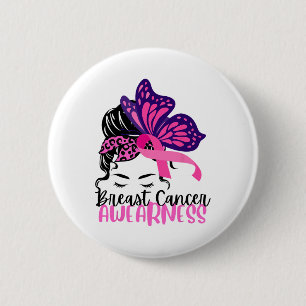 Messy Bun Pink Ribbon Breast Cancer Awareness Wome Ronde Button 5,7 Cm