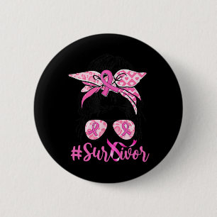 Messy Bun Pink Ribbon Leopard Breast Cancer Warrio Ronde Button 5,7 Cm