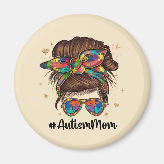 Messy Bun Proud Autism Mam Magneet (Voorkant)
