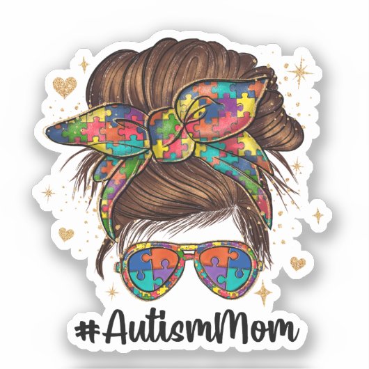 Messy Bun Proud Autism Mam Sticker (Voorkant)