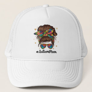 Messy Bun Proud Autism Mam Trucker Pet