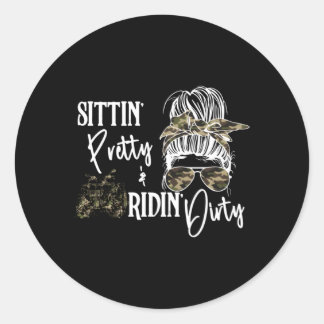 Messy Bun Sittin  Ridin-Dirty Country Southe Ronde Sticker