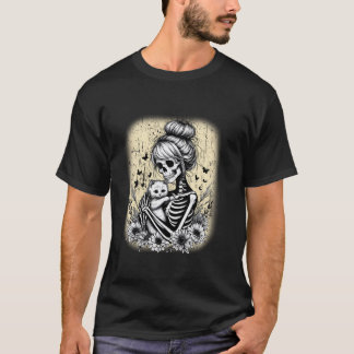 Messy Bun Skeleton Schattige Kitten Cat Lovers Hal T-shirt