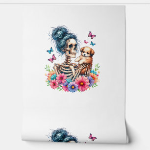 Messy Bun Skeleton Schattige Puppy Hondenliefhebbe Behang