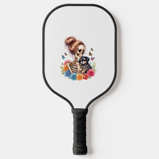 Messy Bun Skeleton Schattige Puppy Hondenliefhebbe Pickleball Paddle (Voorkant)