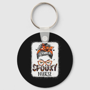Messy Bun Spooky Nurse Women Pumpkin Halloween Bat Sleutelhanger