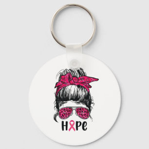 Messy Bun Support Squad Roze Hoop Borstkanker Aw Sleutelhanger