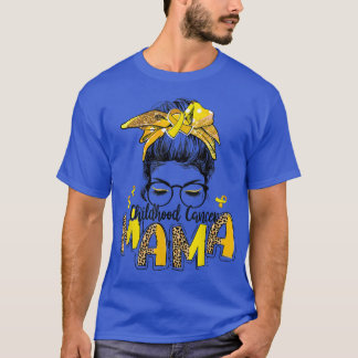 Messy Bun Women Leopard Yellow Ribbon Childhood Ca T-shirt