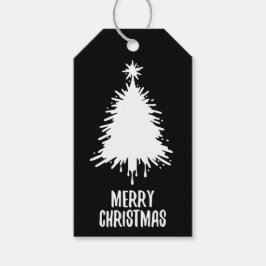 Messy & Grungy Black & White Merry Christmas Tree Cadeaulabel