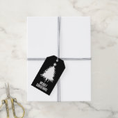 Messy & Grungy Black & White Merry Christmas Tree Cadeaulabel (Met Touw)