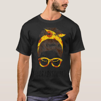 Messy Hair Bun Therapist Sunflowers headband Summe T-shirt