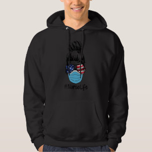 Messy Hair Nurse Life Draag Zonnebril Amerika Hoodie