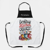 Messy Kitchen Happy Kitchen Funny Quote Humor Name Schort (Voorkant)