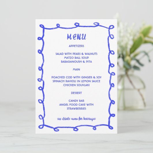 Messy Loops Hand getrokken Custom Bar Bat Mitswa Menu (Staand voorkant)