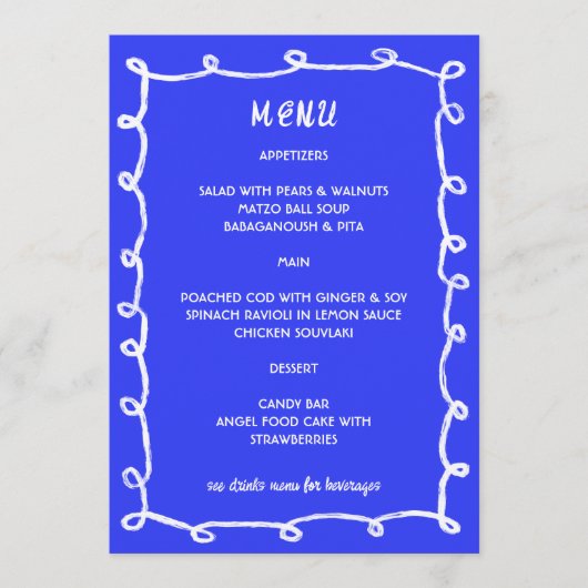 Messy Loops Hand getrokken Custom Bar Bat Mitswa Menu (Voorkant)