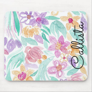 Messy Pink Oranje Floral Waterverf Monogram Muismat