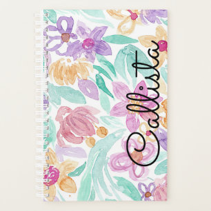 Messy Pink Oranje Floral Waterverf Monogram Planner