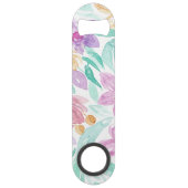 Messy Pink Oranje Floral Waterverf Monogram Speed Flessenopener (Achterkant)
