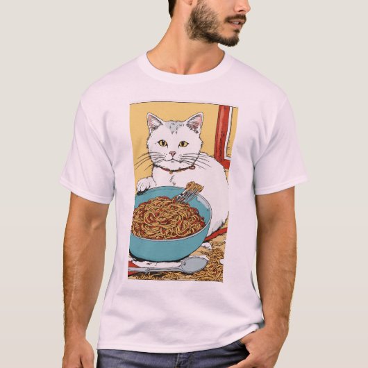 Messy Spaghetti Cat - Hergé-geïnspireerde T-Shirt (Voorkant)