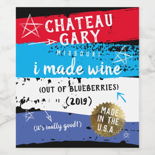 Messy verf patriottische zelfgemaakte wijn geperso wijn etiket (Enkel label)