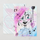 Messy Waterverf Sketch Girl Briefkaart (Voorkant / Achterkant)