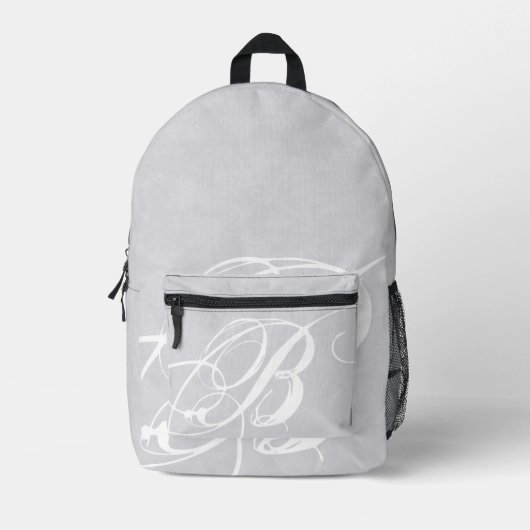 Messy wit monogram op grijze grunge bedrukte rugzak (Voorkant)