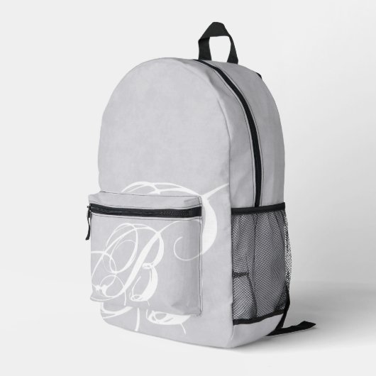 Messy wit monogram op grijze grunge bedrukte rugzak (Achterkant Hoek Rechts)