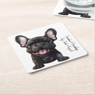Met aangepaste tekst, 🐶Franse puppy Vierkante Kartonnen Onderzetter
