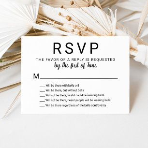 Met Bells op Funny Black en White Wedding RSVP Kaartje